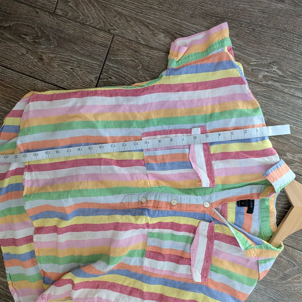 J.Crew Linen Blend Button Top Blouse Multicolored Stripe Size 0 XS Rainbow - Picture 9 of 10